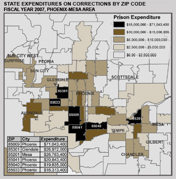 State Expenditures on Corrections by Zip Code Fiscal Year 2007, Phoenix-Mesa Area